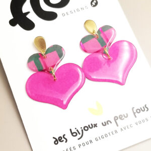 Floxdesigns - Boucles d'oreilles - Les Lutineries - Coeurs Rose Tartan