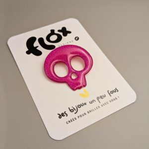 Floxdesigns - Broche Tête de Mort - Rose pailleté