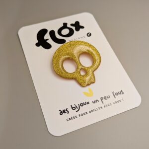 Floxdesigns - Broche Tête de Mort - Or pailleté