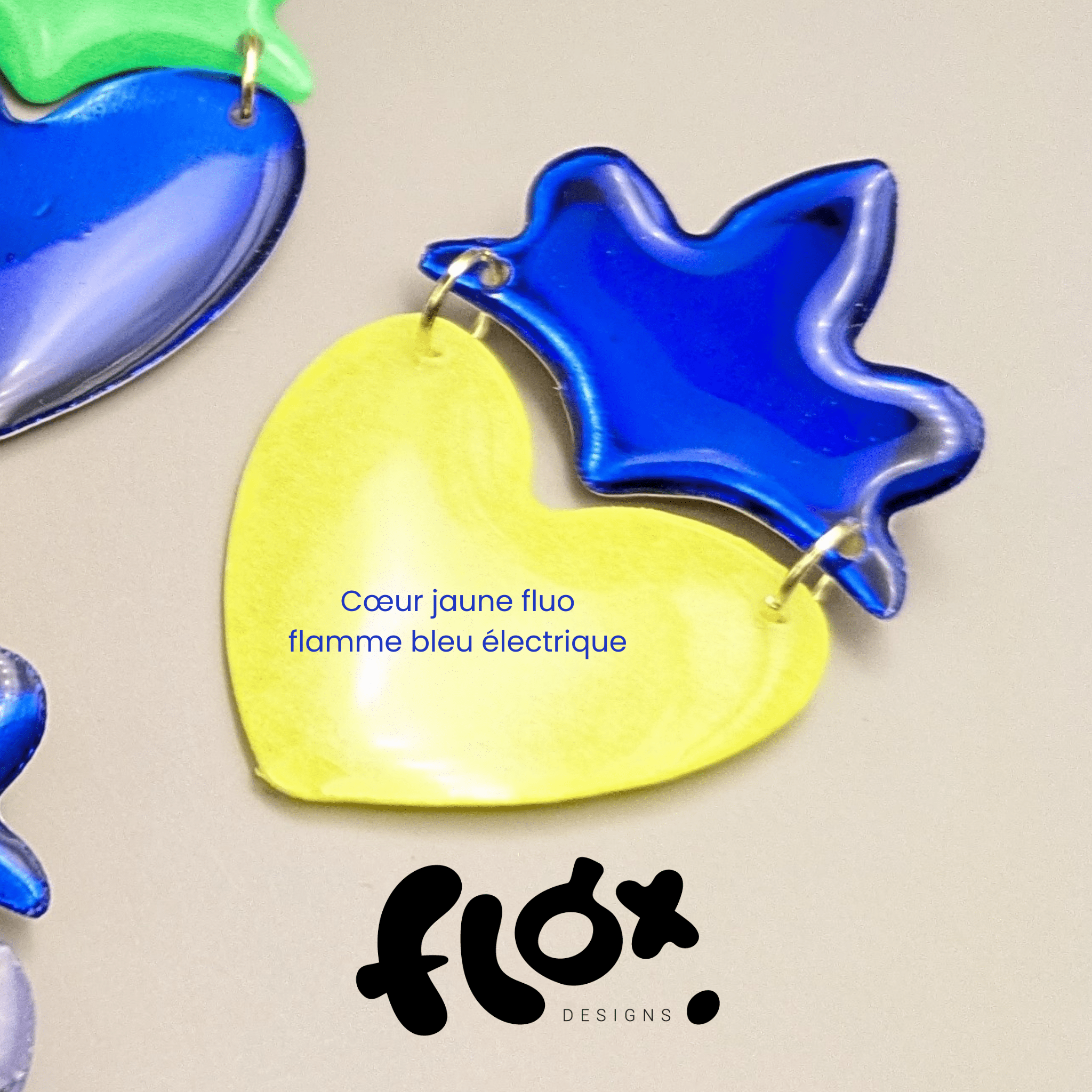 Floxdesigns - Broche Ex-voto Funky - Jaune fluo et bleu
