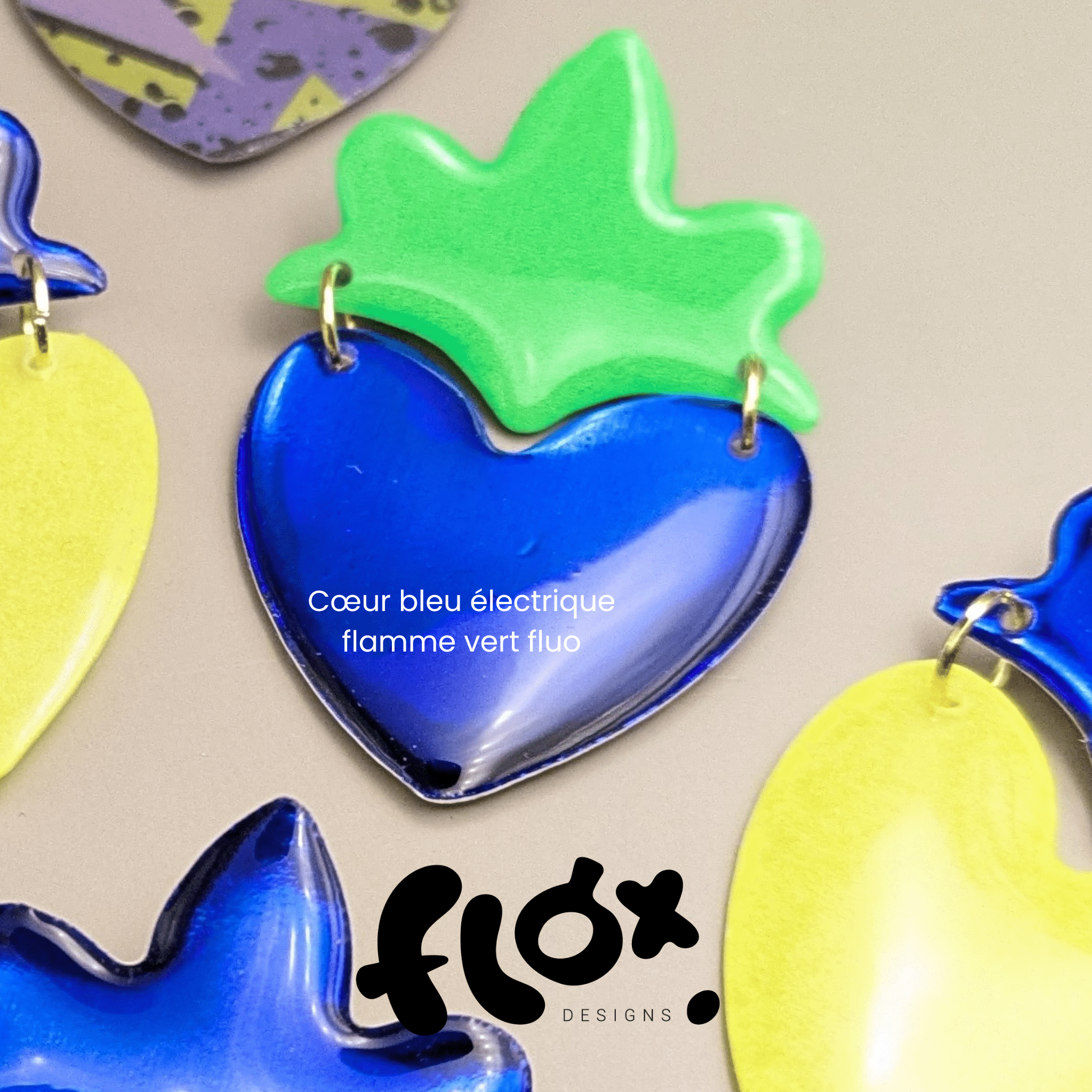 Floxdesigns - Broche Ex-voto Funky - Bleu et vert fluo