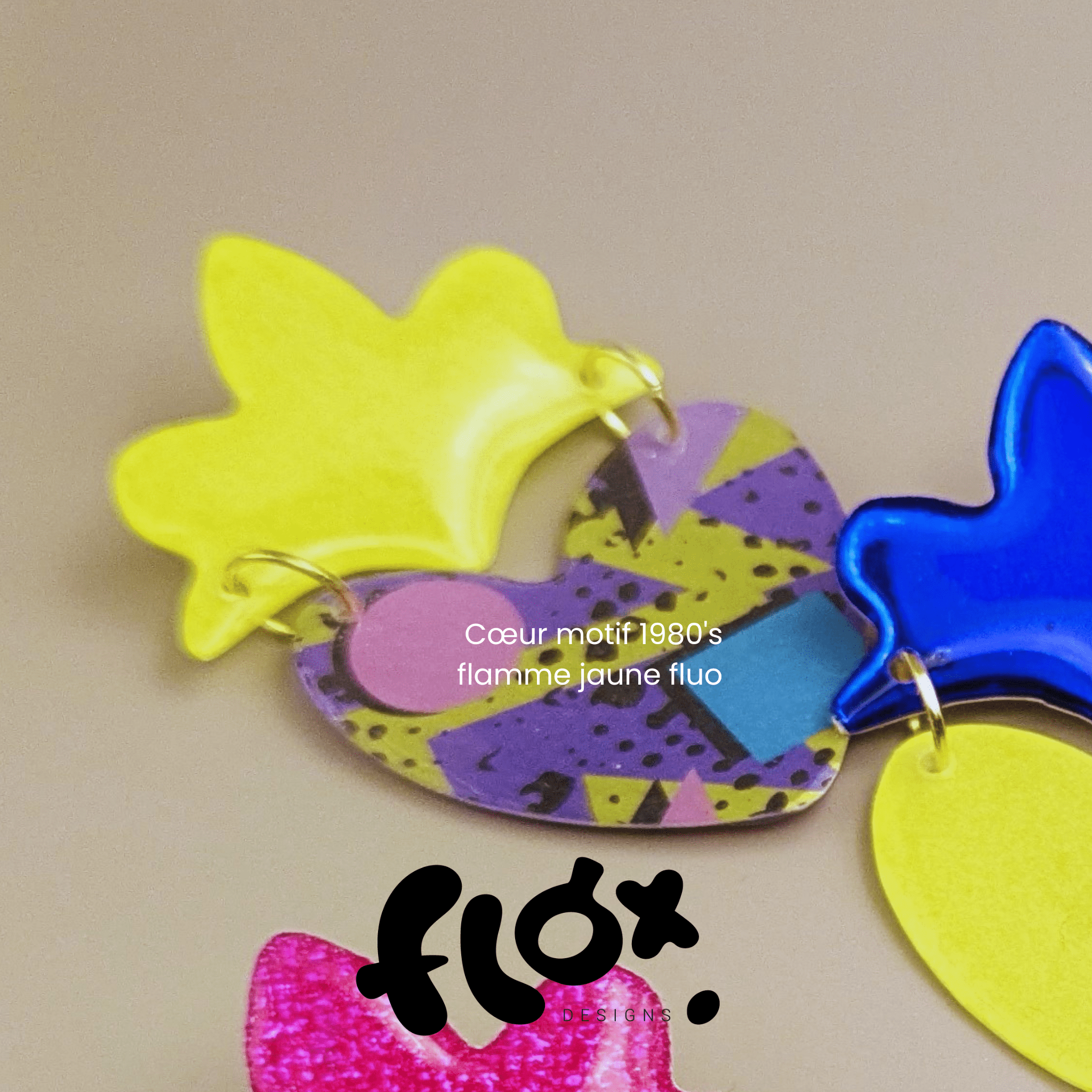 Floxdesigns - Broche Ex-voto Funky - Motif 80's et jaune fluo