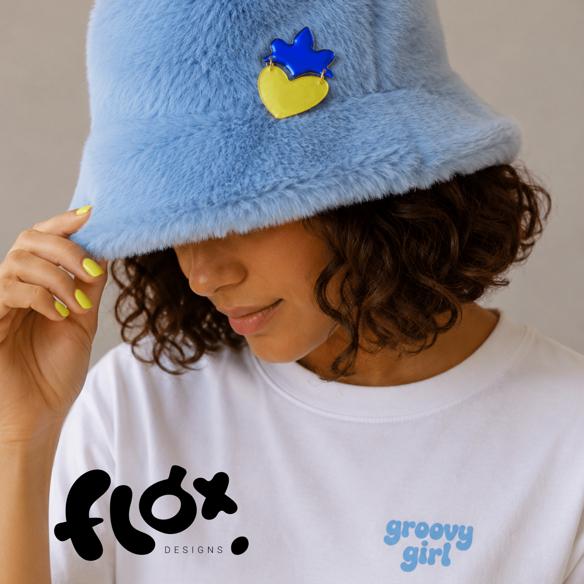 Floxdesigns - Broche Ex-voto Funky - Bleu électrique et jaune fluo