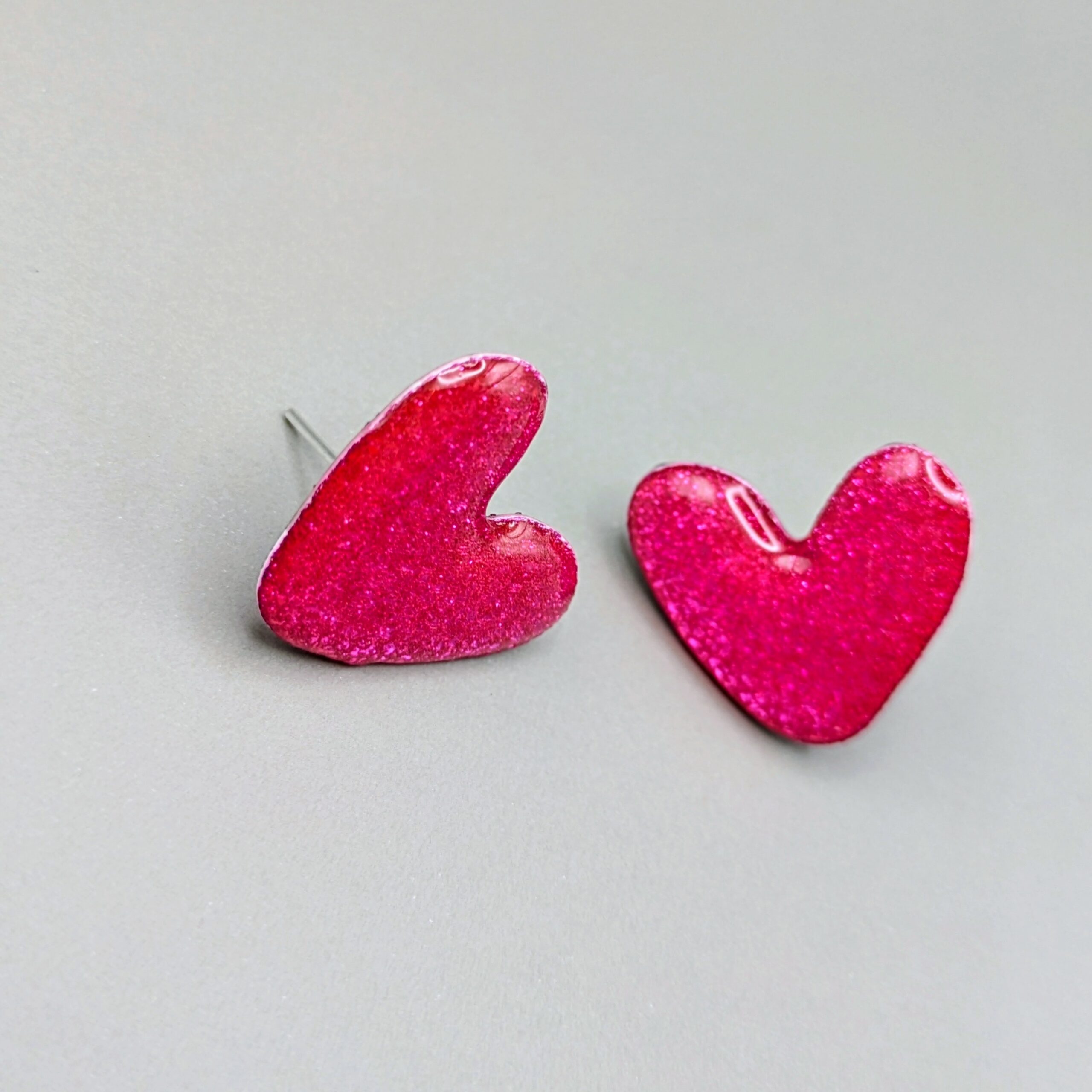 Floxdesigns - Boucles d'oreilles Mini-coeurs Rose pailleté