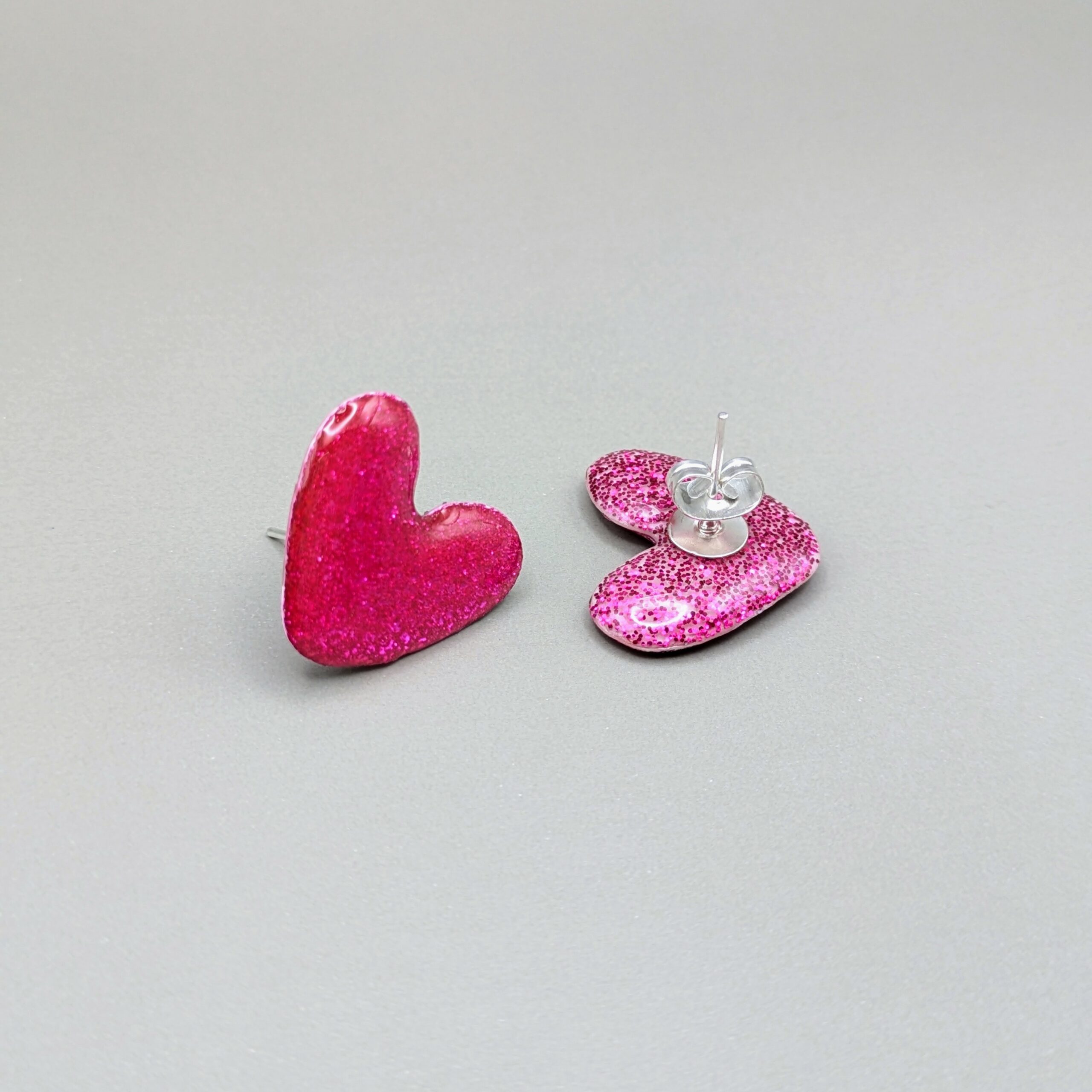 Floxdesigns - Boucles d'oreilles Mini-coeurs Rose pailleté