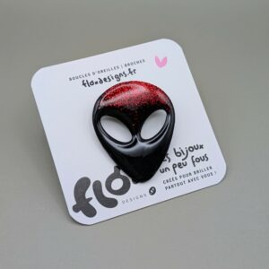 Floxdesigns - Broche Alien - Noir pailleté rouge