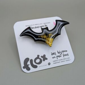 Floxdesigns - Broche Chauve-souris - Noir pailleté doré