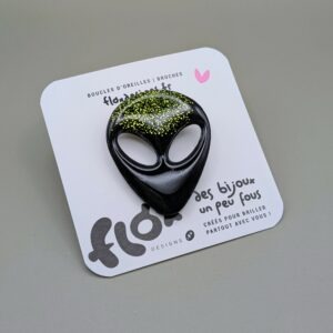Floxdesigns - Broche Alien - Noir pailleté vert