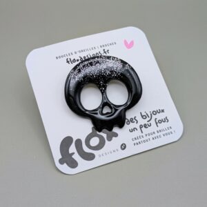Floxdesigns - Broche Skull -Tête de mort - Noir pailleté argent